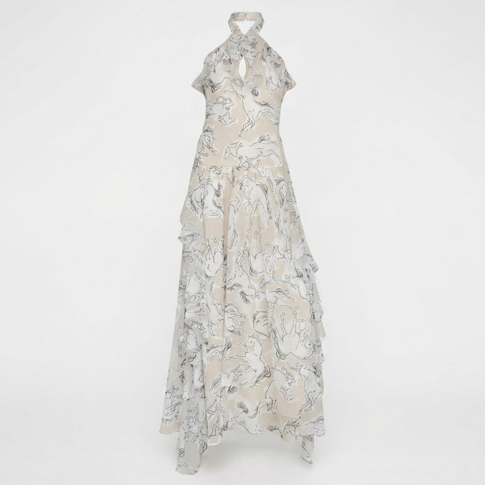 Nasty Gal Stallion Print Cream and White Halter Floral Maxi Dress